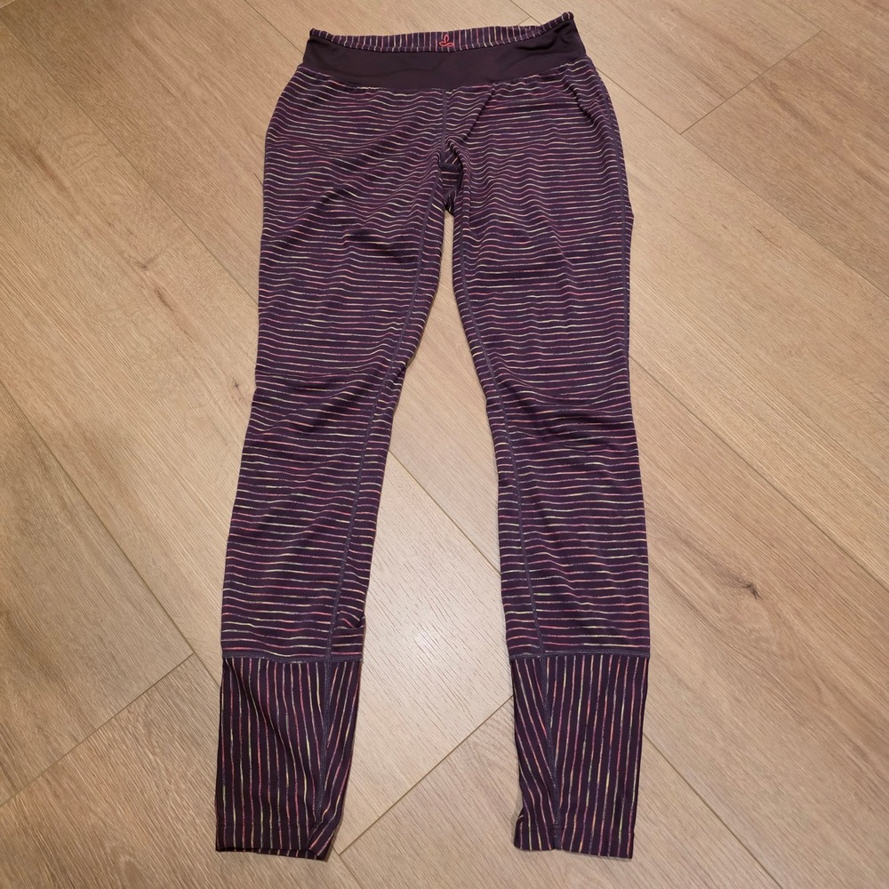 Prana Womens Small Purple Striped Yoga Leggings Activewear Tights Gym Fitness